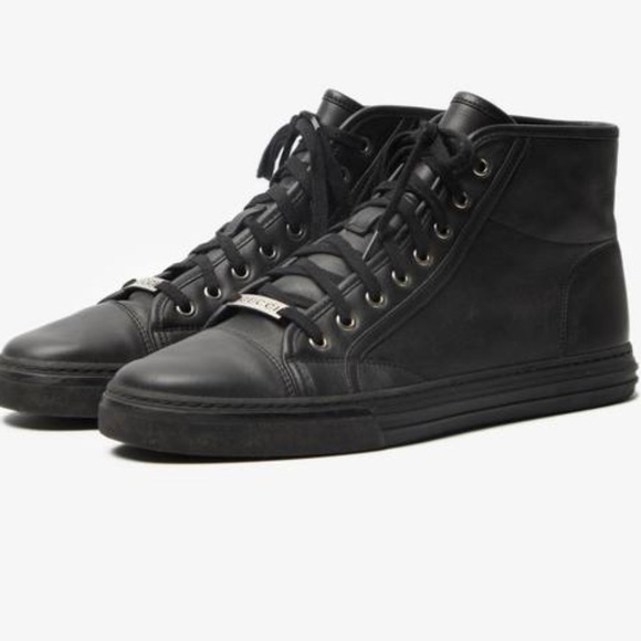 Gucci Other - GUCCI MENS BLACK LEATHER HIGH TRAINERS RUBBER SOLE VERY GOOD CONDITION 11.5